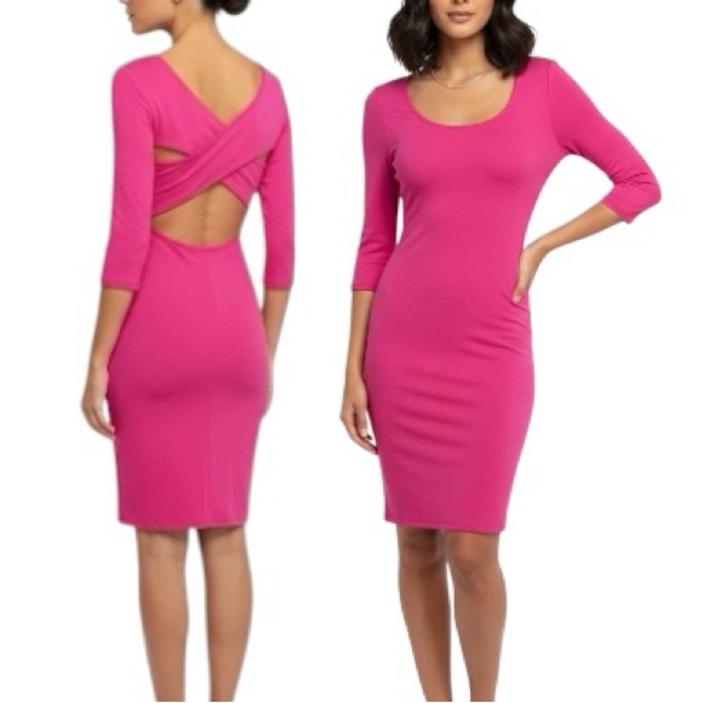 Y2K Sugar & Spice Fuchsia Hot Pink Crisscross Cut Out Back Mini Dress L Party
